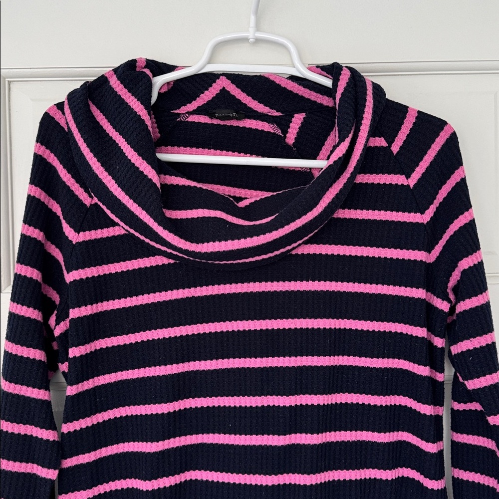 TALBOTS top size M blue pink striped cowl neck waffle knit shirt - Picture 3 of 5